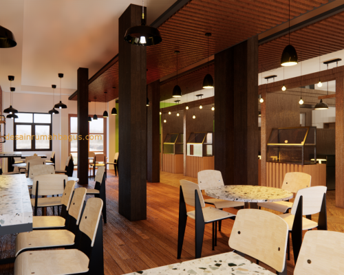 Desain Interior Cafe ada Lampu Gantung (1)