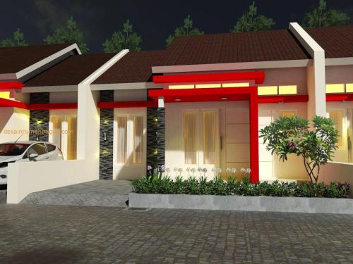 Desain Rumah 1 Lantai dengan Cat Merah (2)