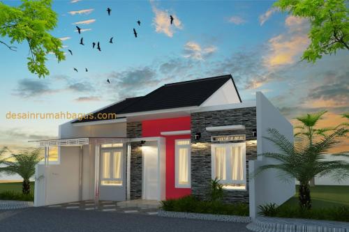 Desain Rumah 1 Lantai dengan Cat Merah (3)