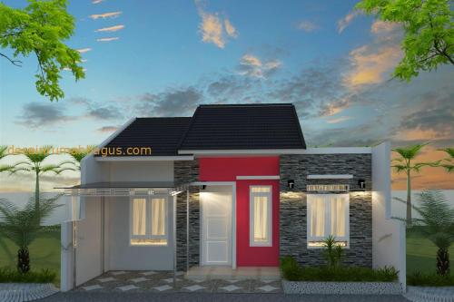 Desain Rumah 1 Lantai dengan Cata Merah (1)